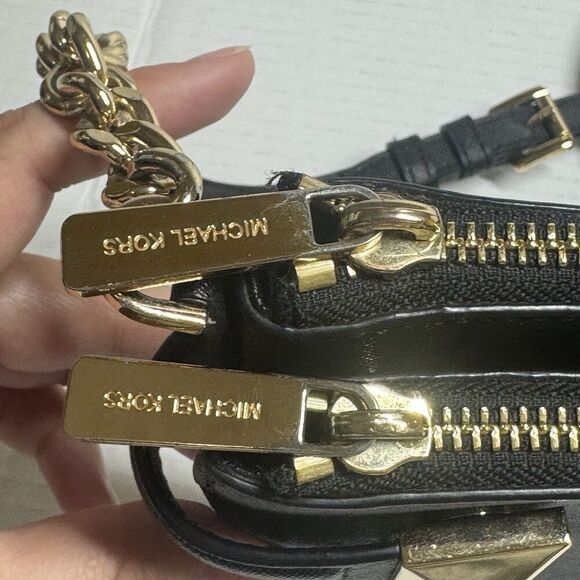 Michael Michael Kors Karla East West Leather Crossbody Bag Black and Gold - Picture 7 of 10